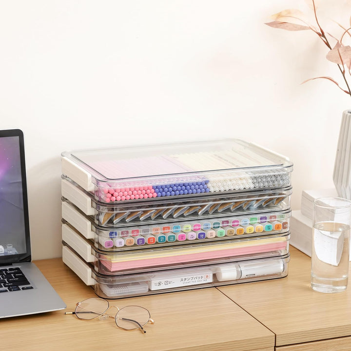 Citylife 5 Pack Bürobedarf Aufbewahrungsbox mit deckel, stapelbar transparent Stiftebox, plastikbox