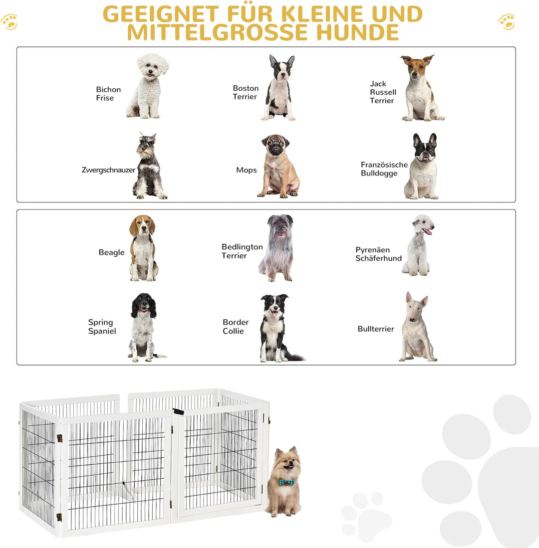 PawHut Absperrgitter Hund Verstellbares Freistehendes Schutzgitter mit Füssen 70H x 432B cm Holz Hun