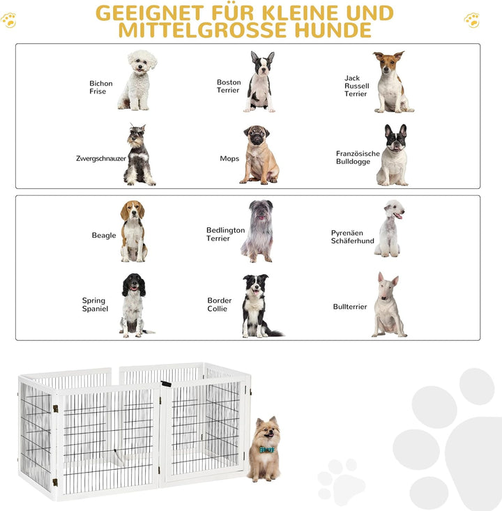 PawHut Absperrgitter Hund Verstellbares Freistehendes Schutzgitter mit Füssen 70H x 432B cm Holz Hun