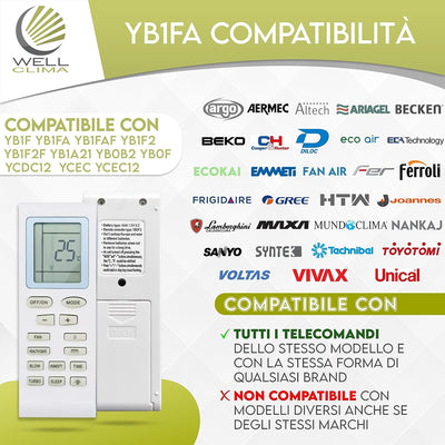 Gree YB1FA – Fernbedienung fürKlimaanlagen und Wärmepumpen, kompatibel mit : Ferroli, Argo, Vaillant