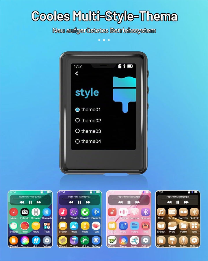 MP3-Player mit Bluetooth 5.3, 16 GB, Full Touchscreen, für Kinder, tragbares Musikgerät mit Lautspre
