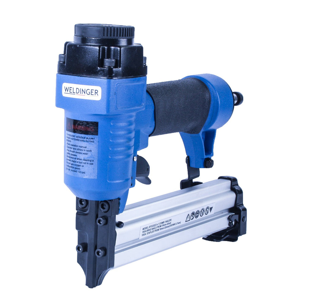 WELDINGER 2-in-1 Druckluft Klammergerät (Tackernadeln bis 25 mm Nägel bis 32 mm) Tacker (150 l/min),