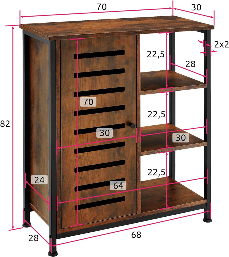 tectake Sideboard mit 3 Fächern und Schrankfach, 71 x 32 x 82 cm, Industrie-Design, Holz Kommode für