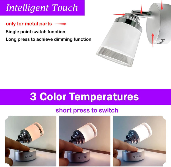 Intckwan 12 Volt Led Lampen Wohnmobil, 12v LED Leselampe Wohnwagen mit USB, 3W, Taktile Dimmschalter