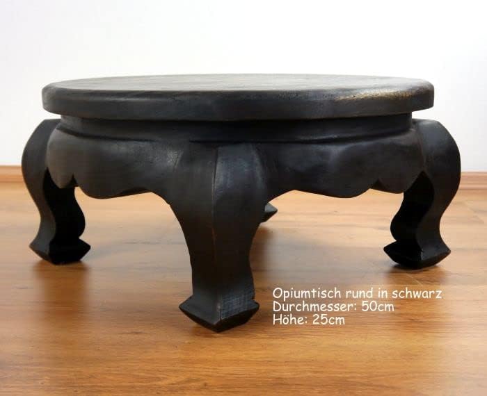 livasia Opiumtisch aus Massivholz – Ø50cm, 24cm hoch – Handgeschnitzter Beistelltisch Holz aus Thail
