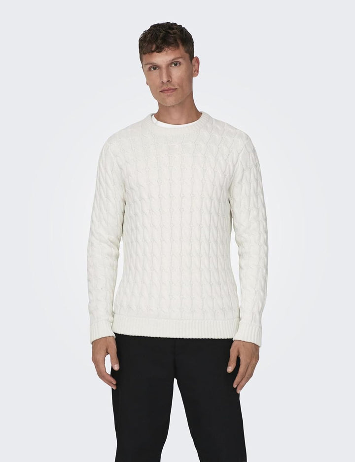 ONLY & SONS Male Strickpullover Normal geschnitten Rundhalsausschnitt Pullover XXL Antique White, XX