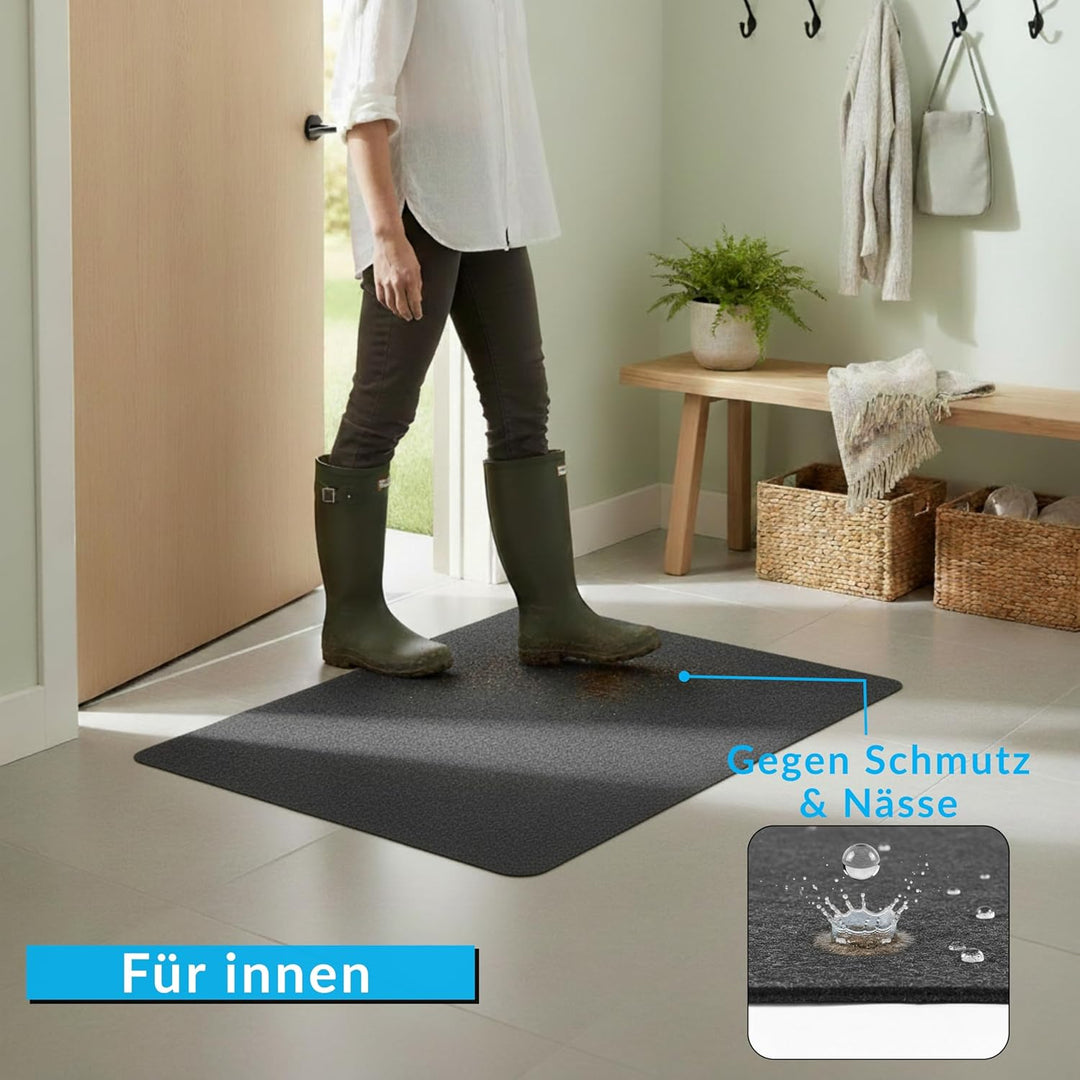 Fussmatte dünn 2 mm extra flach 60x90 cm, Schmutzfangmatte dünn innen, dünne Fussmatte aus Filz mit