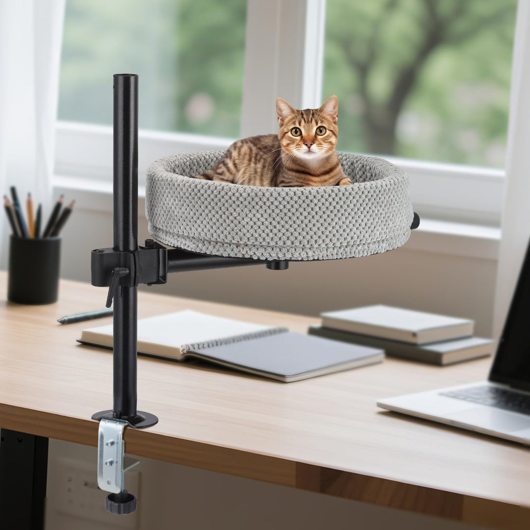 Höhenverstellbares Katzenbett für Schreibtische – 360° drehbar, Einklemmschutz und platzsparend, Kat