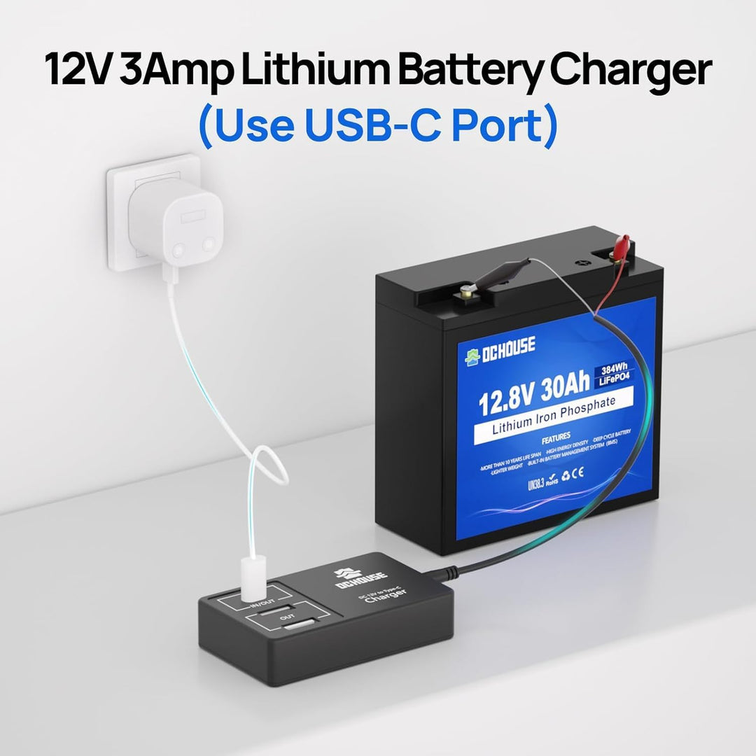 DCHOUSE 12V 24Ah LiFePO4 Akku Deep Cycle Lithium Batterie Wiederaufladbar mit 3000+ Tiefzyklus und B