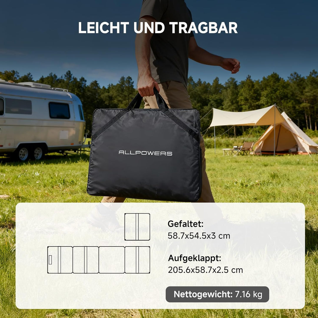 ALLPOWERS SOLAX SE200 200W Solarpanel: Faltbares Solarmodul mit Verstellbaren Ständern, IP68 Wasserd