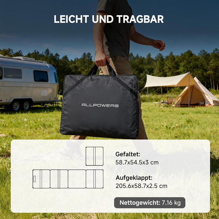ALLPOWERS SOLAX SE200 200W Solarpanel: Faltbares Solarmodul mit Verstellbaren Ständern, IP68 Wasserd
