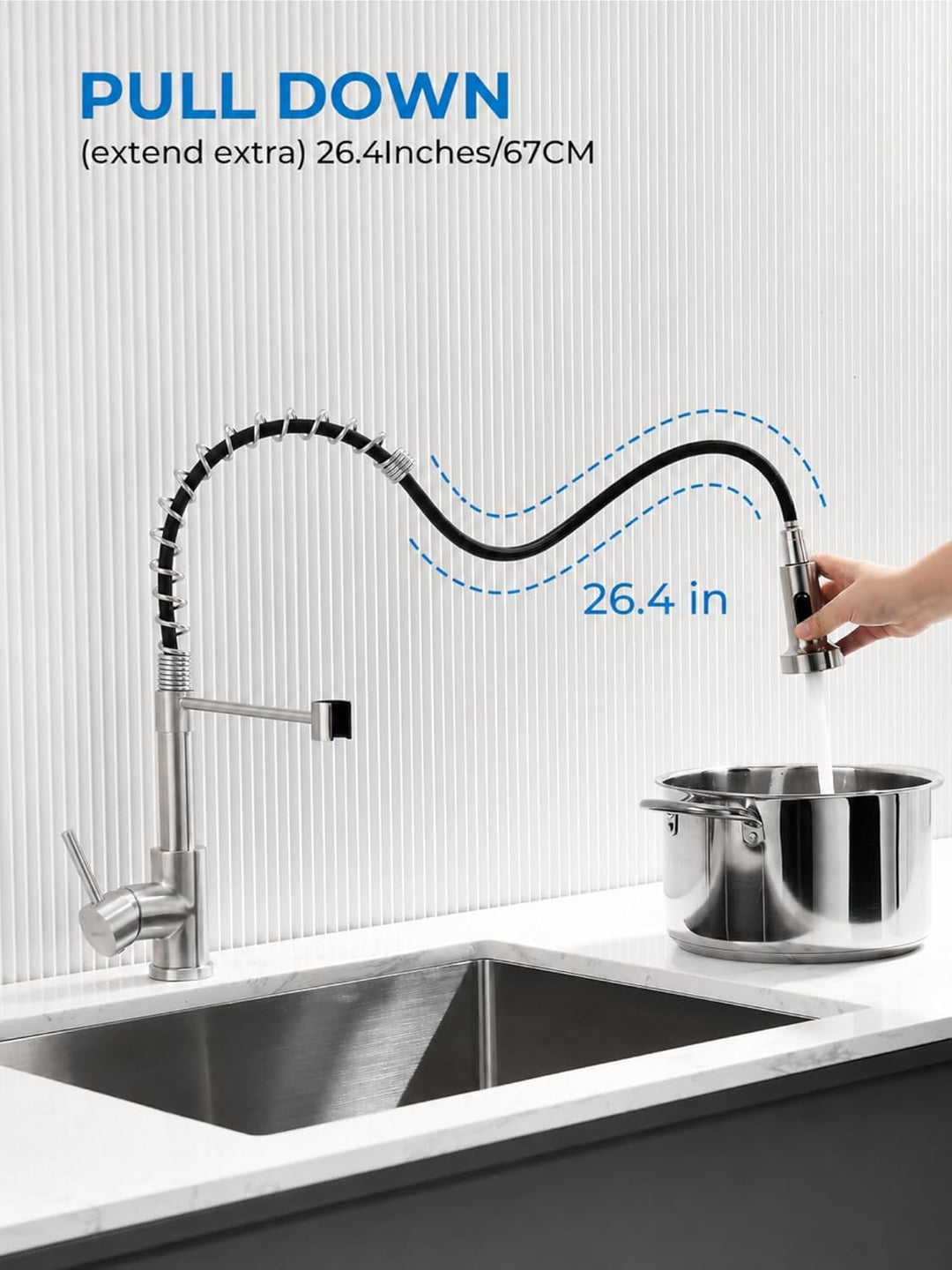 Küchenspüle-Wasserhahn, Küchenarmaturen mit herausziehbarem Sprüher, WEWE Edelstahl, Einzelgriff, Ei
