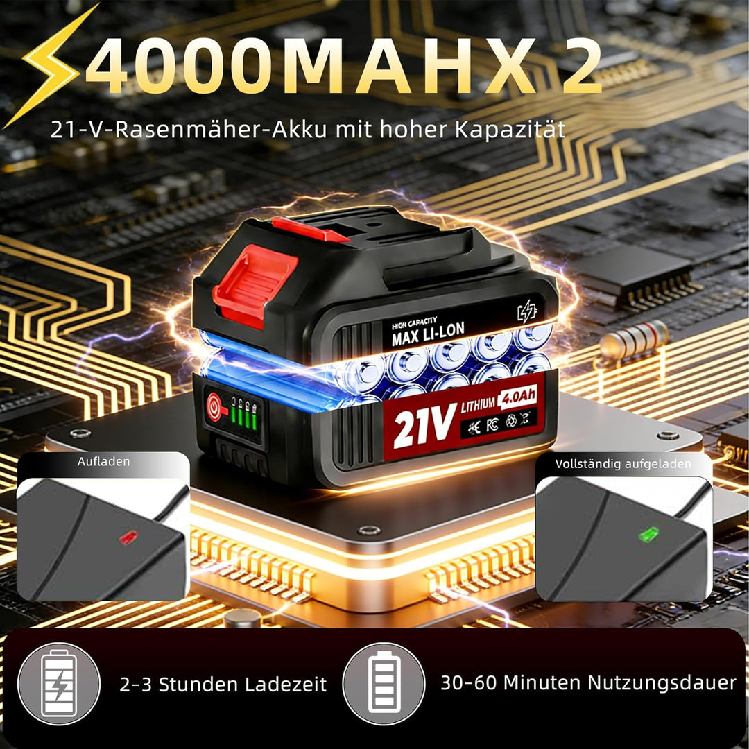 21V Akku Rasentrimmer mit Akku Freischneider Elektrischer 6-In-1 Akku Motorsense Rasentrimmer Mit 2