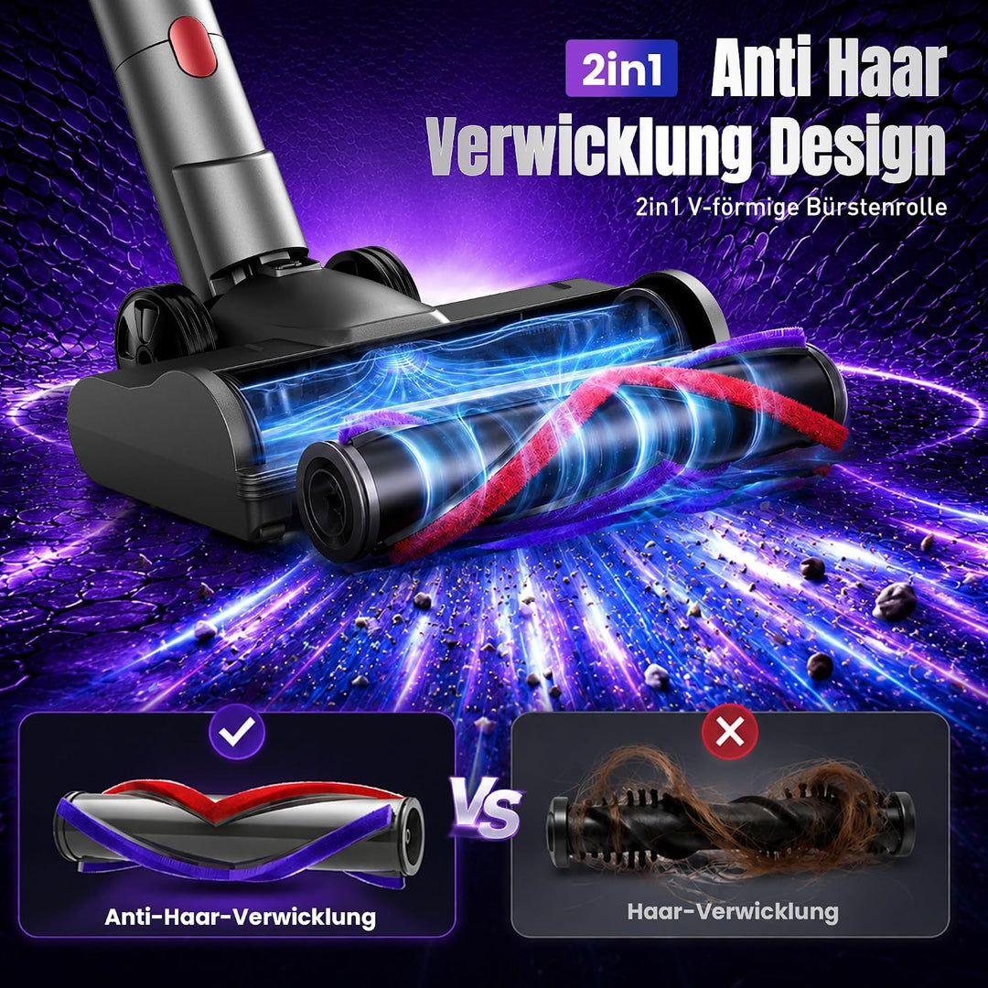 Akku Staubsauger, 600W/58000Pa/75Min, Laufzeit Staubsauger Kabellos mit Smart LED Display und Ladest