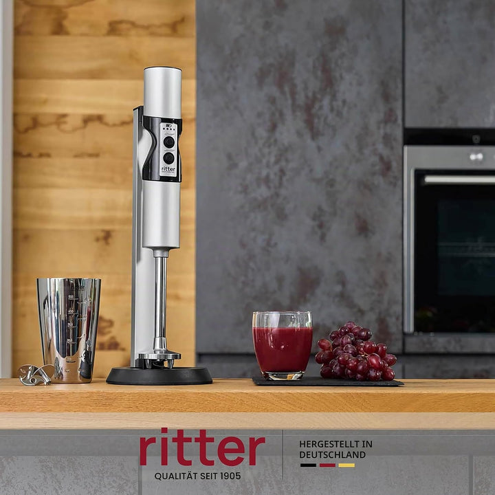 RITTER 628000 stilo 7 Plus kabelloser, akkubetriebener Stabmixer, Edelstahl, Silber, stilo 7 Plus