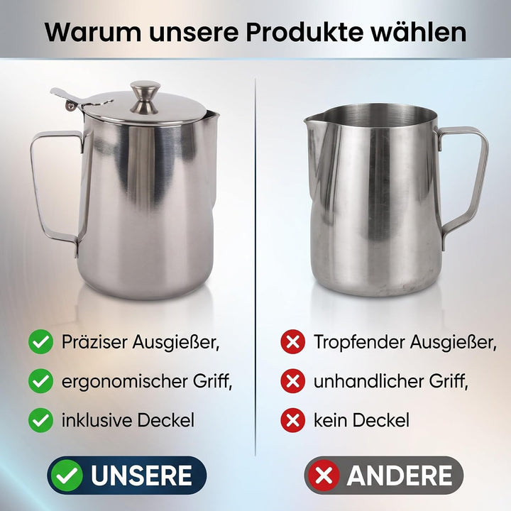 Milchkännchen mit Deckel, Milchkanne Edelstahl Milchschaumkännchen Kaffeekännchen Kännchen für Kaffe