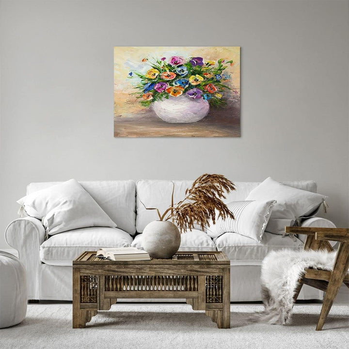 Bilder auf Leinwand Blumen Blumenstrauss Vase bunt Leinwandbild 70x50cm Wandbilder Dekoration Wohnzi