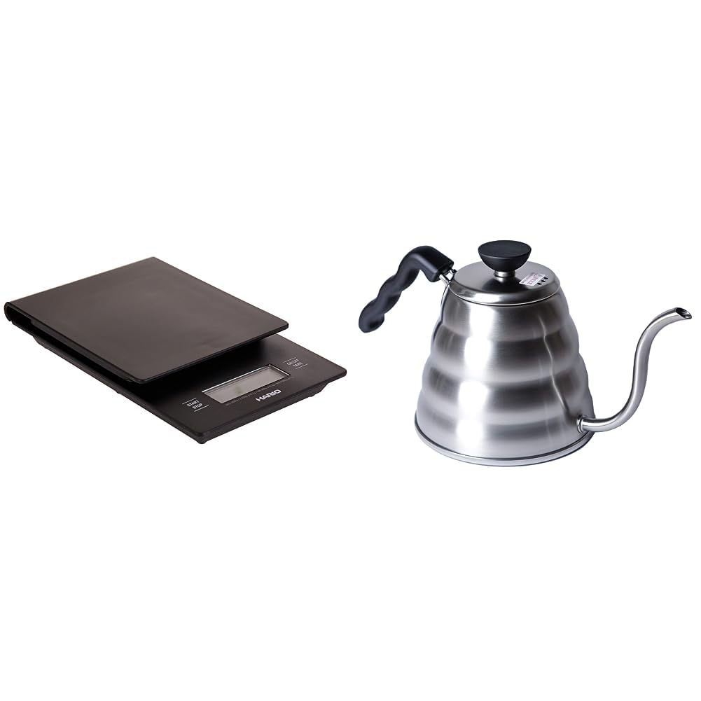 Hario VSTN-2000B Küchenwaage, schwarz & V60 Wasserkocher, Edelstahl, Silber 1 schwarz Bundle mit Was