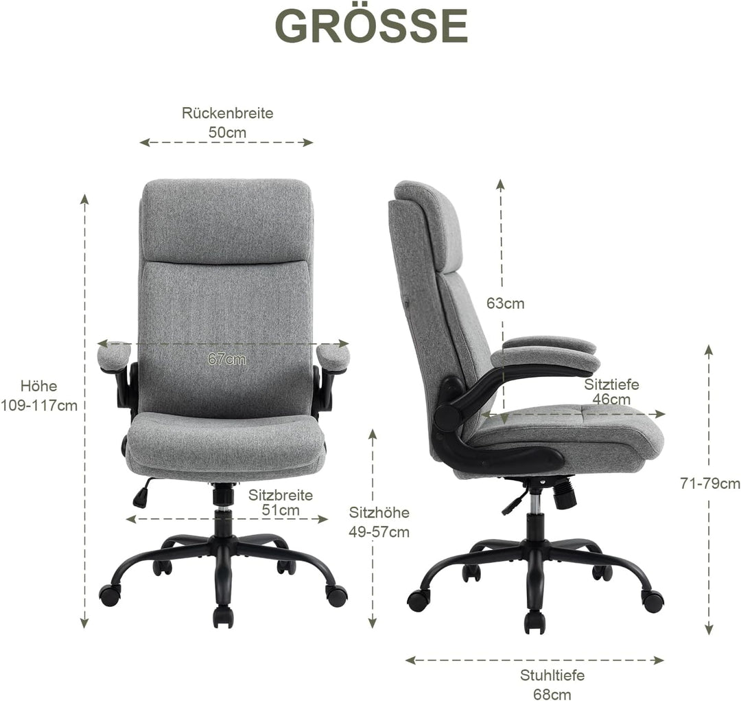 CASTLOVE Ergonomischer Bürostuhl - Schreibtischstuhl mit Rückenlehne - Hochklappbare Armlehne - Hohe
