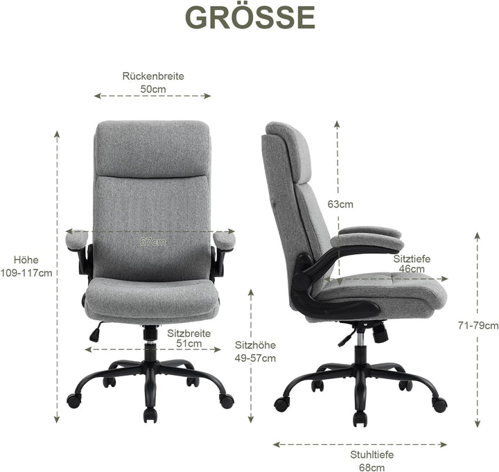 CASTLOVE Ergonomischer Bürostuhl - Schreibtischstuhl mit Rückenlehne - Hochklappbare Armlehne - Hohe