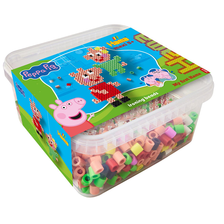 Hama Perlen 8755 Peppa Wutz & Schwester, Maxi-Box mit 900 Perlen, transparente Stiftplatte, Motivvor