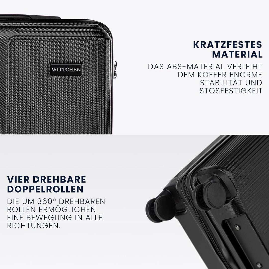 WITTCHEN Stripes Line Kofferset mit Kosmetiktasche Reisekoffer Hartschalenkoffer ABS 4 Doppelrollen