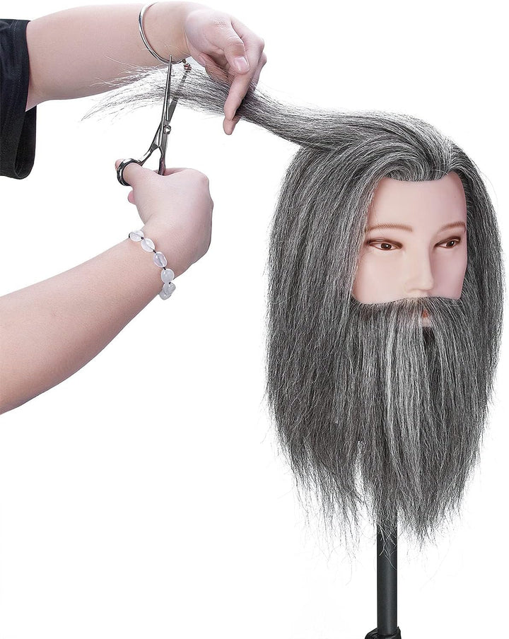 Neverland Männlich Frisierkopf 100% Echthaar mit Bart Friseur Kopf Puppenkopf Echthaar Übungskopf Pu