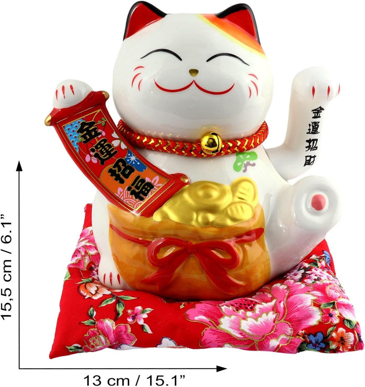 Freak Scene Superfreak Glückskatze - Maneki-Neko - Winkekatze aus Porzellan 15,5 cm weiss - Maneki N