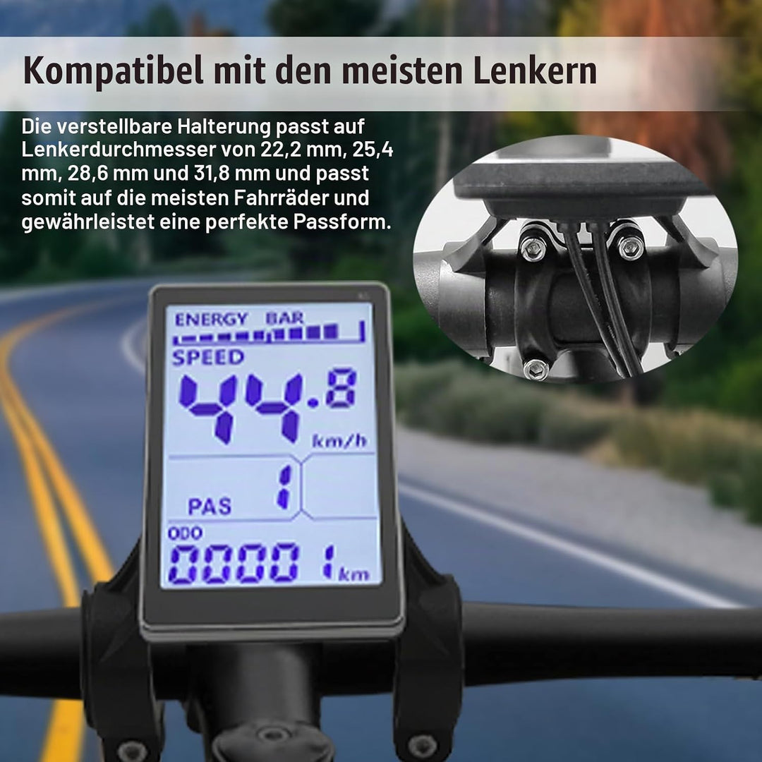 Elektrofahrrad LCD Display, 24V 36V 48V 60V 5-polig Elektrofahrrad-LCD-Messgerät mit Wasserdichter S