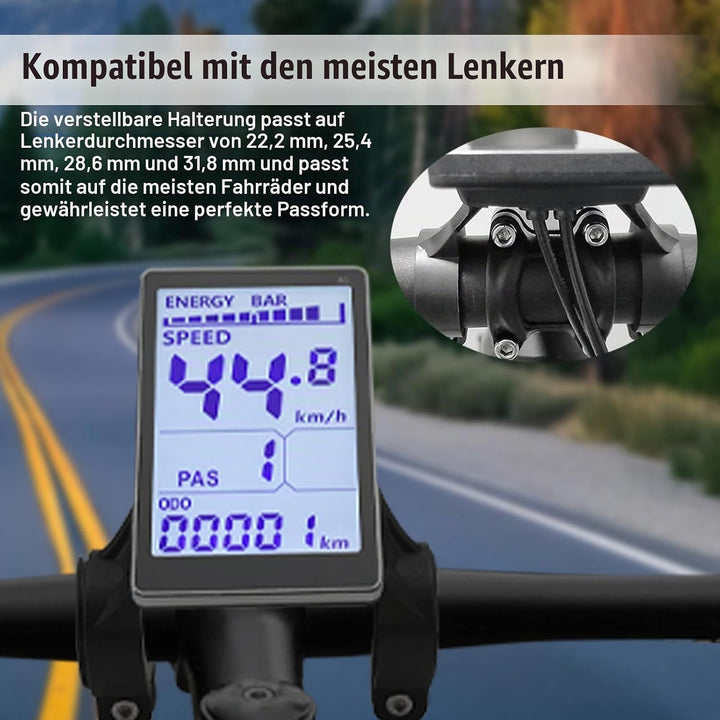 Elektrofahrrad LCD Display, 24V 36V 48V 60V 5-polig Elektrofahrrad-LCD-Messgerät mit Wasserdichter S