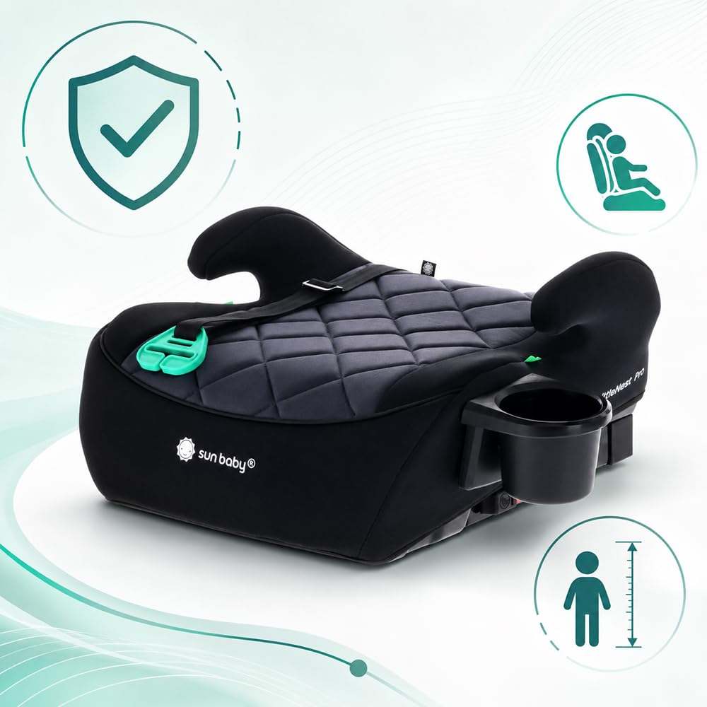 SUN BABY LITTLENEST PRO ISOFIX Booster Seat 125-150 cm i-Size R129 - Black | ISOFIX installation, cu