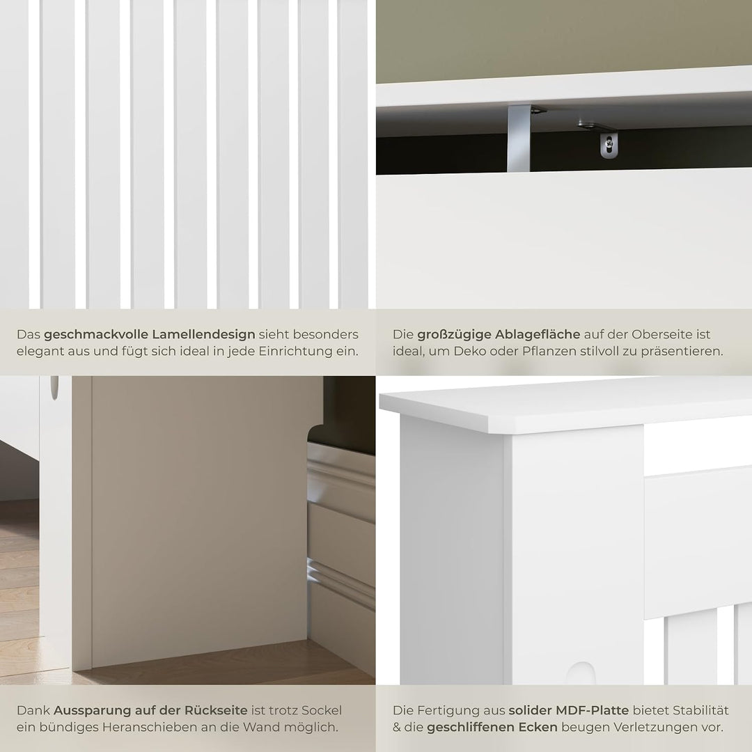 tectake® Heizkörperverkleidung, Holzverkleidung MDF, Heizungsverkleidung weiss mit Lamellen, Heizkör