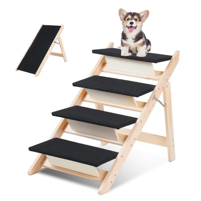Haustierrampe, 2-in-1 Faltbare Hundetreppe, Holzklappbare Klappbare Hunderampe, Höhenverstellbar rut
