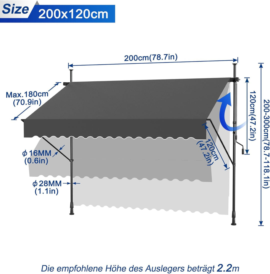 Klemmmarkise, Markise Sonnenschutz Balkon Ohne Bohren, Balkonmarkise Höhenverstellbar UV-beständig,