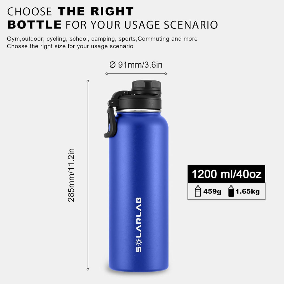 SOLARLAB Trinkflasche edelstahl - Thermoflasche Isolierflasche Thermoskanne 1l für heisse und kalte