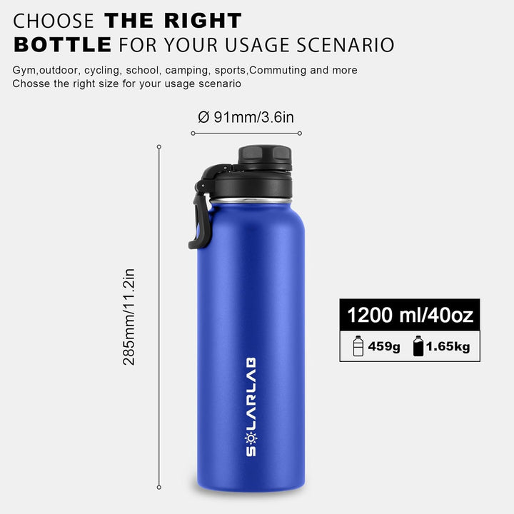 SOLARLAB Trinkflasche edelstahl - Thermoflasche Isolierflasche Thermoskanne 1l für heisse und kalte