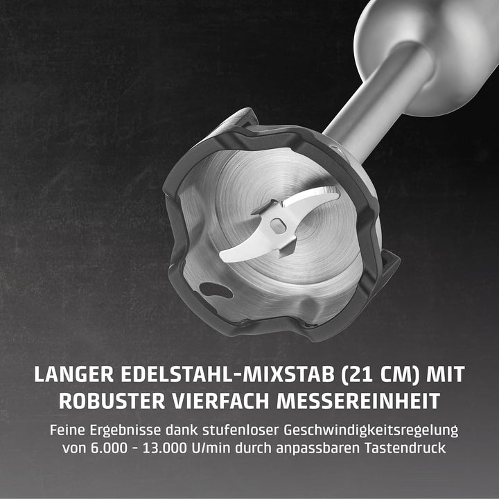 CASO Click & Mash - kabelloses 4 in 1 Stabmixer Set, akkubetrieben, verwendbar als Pürierer, Zerklei
