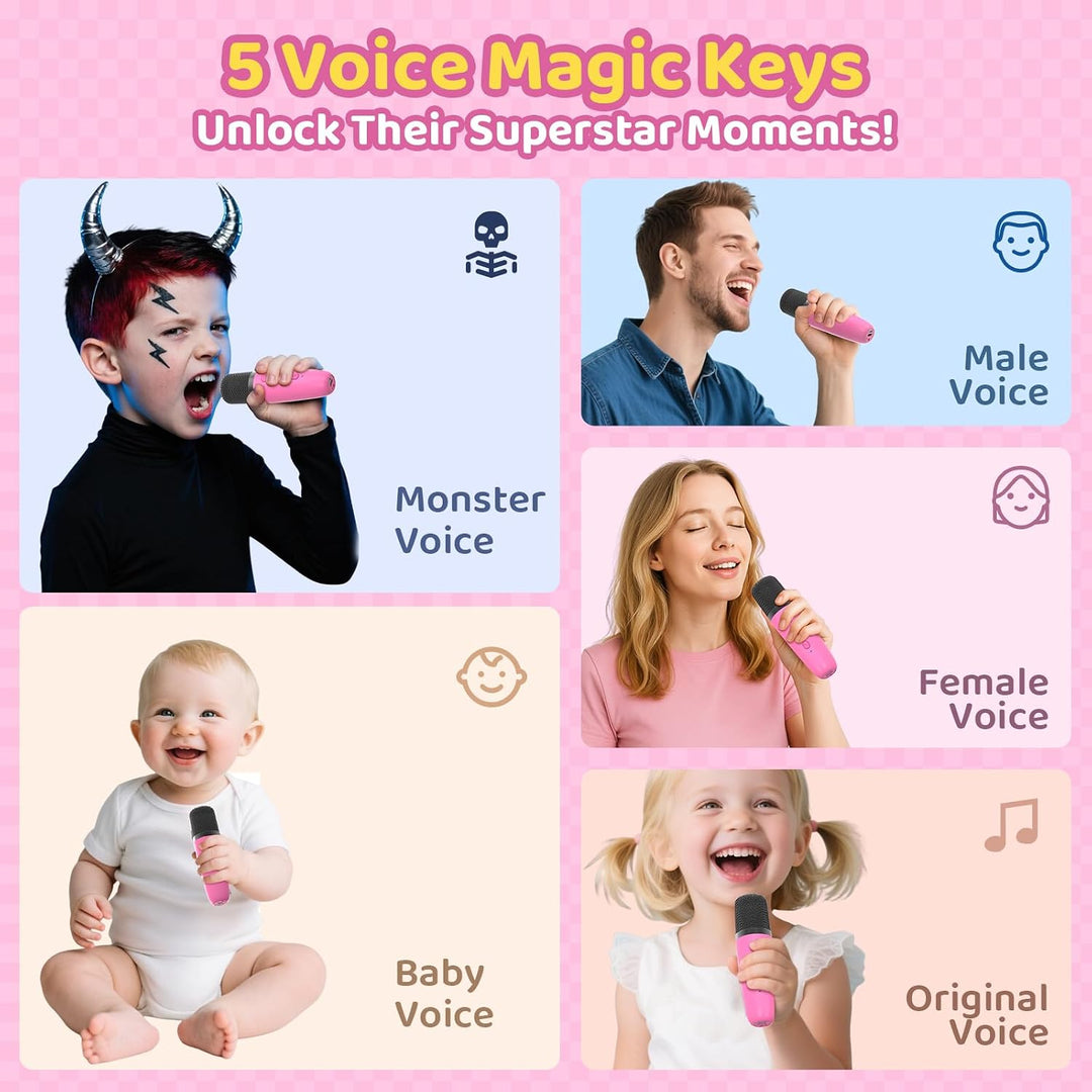 Karaoke Maschine mit 2 Karaoke Mikrofon, Tragbaren Bluetooth Lautsprecher für Erwachsene/Kinder, Ges