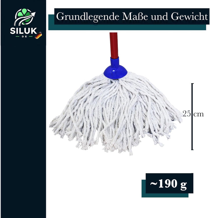 6 x Ersatzkopf für Leifheit Classic Mopp für Alle Flecken Entfernen Boden (Baumwoll_Schnüren), Baumw