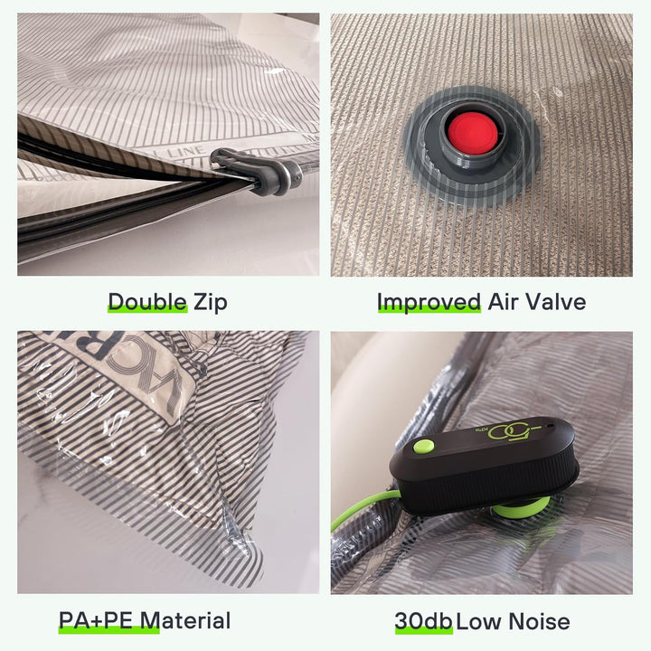 Vakuumbeutel für Kleidung mit Elektrischer Pumpe, 18 Stück (6x 40x40, 6x 40x50, 6x40x60), Platzspare