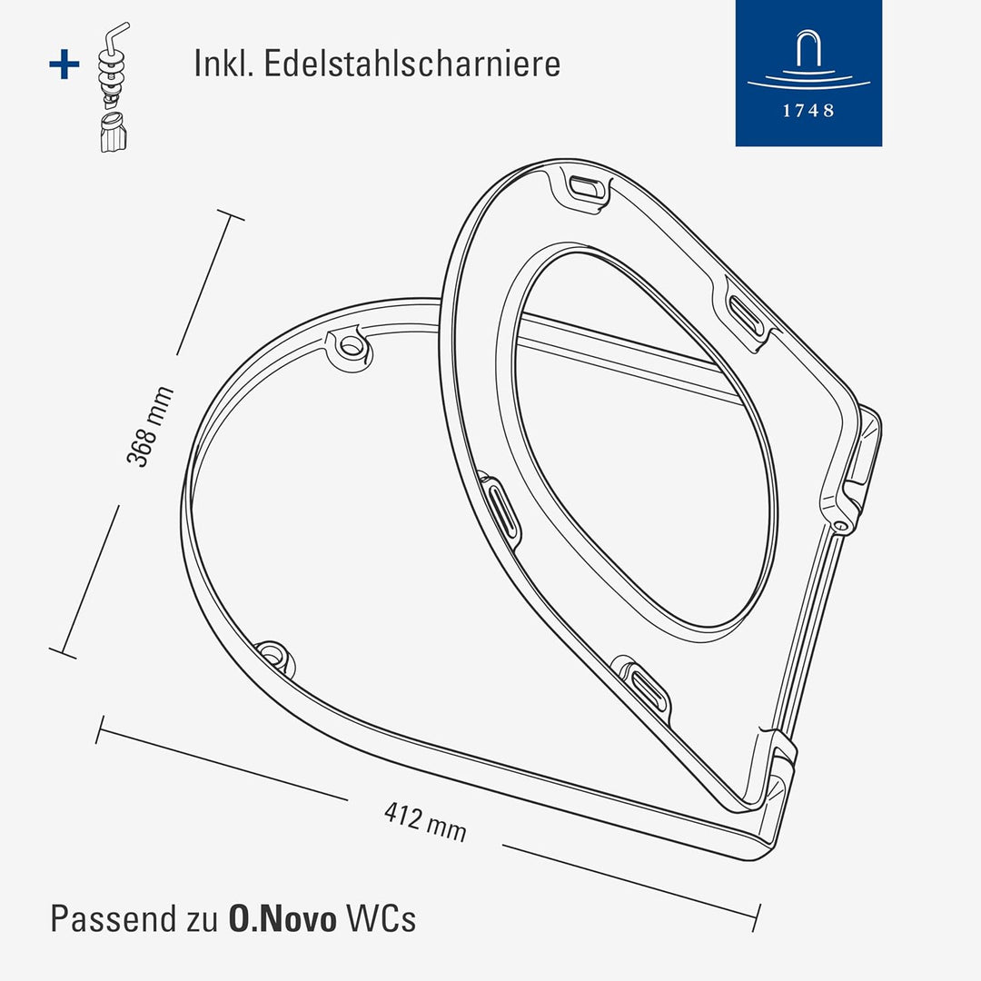 Villeroy & Boch O.novo WC-Sitz, Toilettendeckel mit Scharnieren aus Edelstahl, Toilettensitz aus bru