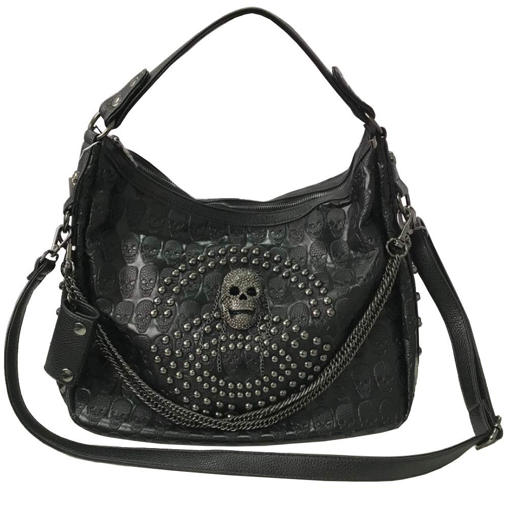 FiveloveTwo Damenhandtaschen Schädelkette Umhängetaschen Grosse Kapazität Gotische Henkeltaschen Nie