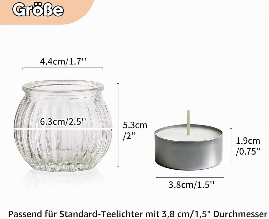 NUPTIO Klar Teelichthalter Teelichtgläser Glas: 24 Pack Kürbis Kerzengläser Klein Teelichtglas Teeli