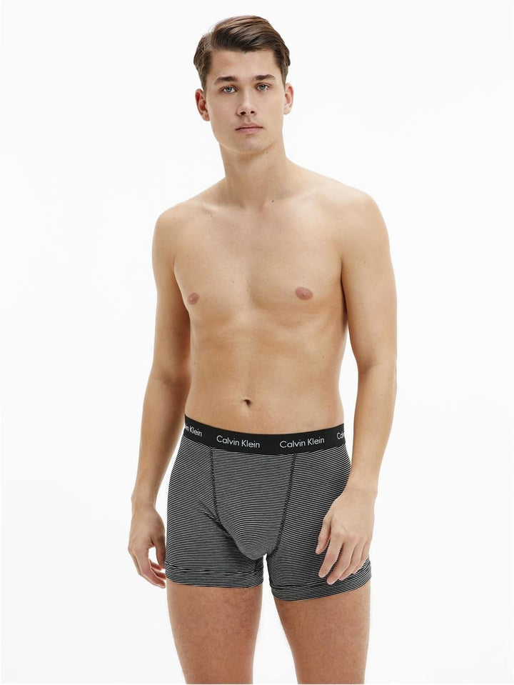 Calvin Klein Herren 3er Pack Boxershorts Trunks Baumwolle mit Stretch, Mehrfarbig (White/B&W Stripe/