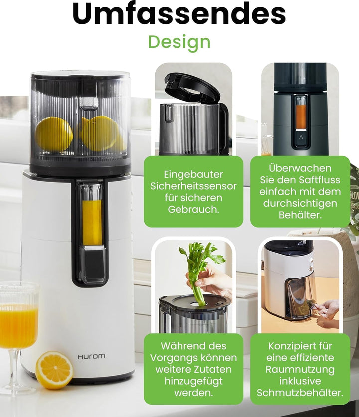 HUROM | H400 | Entsafter für Obst und Gemüse | Hurom Easy Clean H400 | Schneidschale | 150 Watt | BP