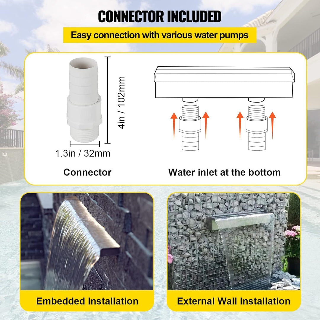 Edelstahl Wasserfall Element 60cm,Teich Wasserfall Spillway Pool Brunnen Wasser Feature,Edelstahl Te