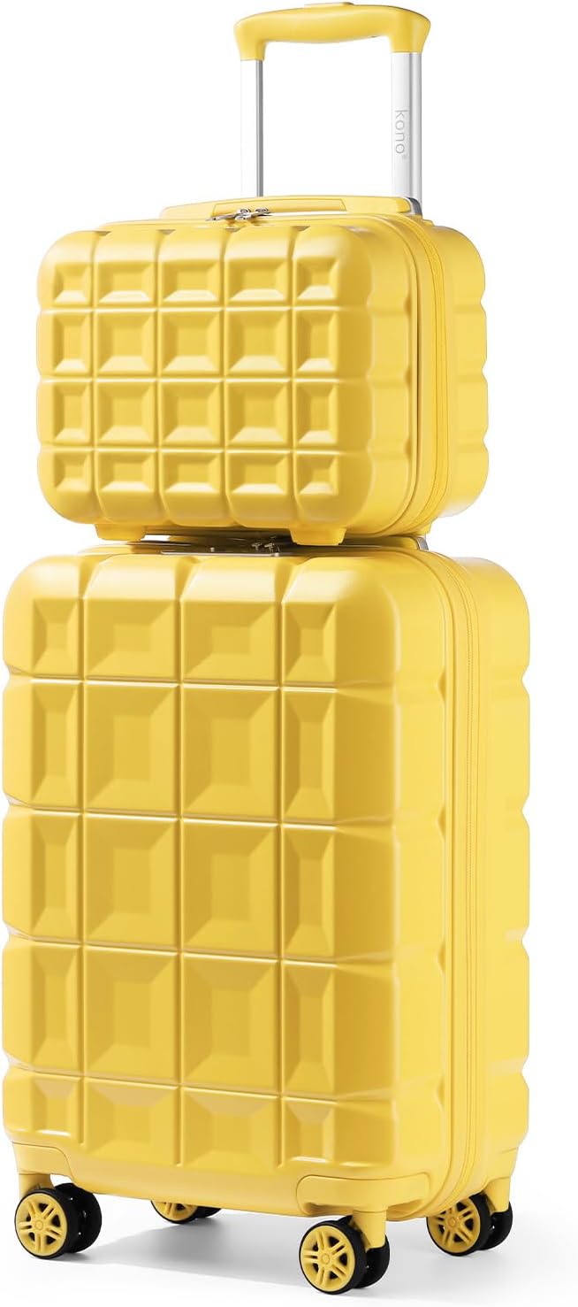 KONO Gepäck-Sets Kofferset 2 Teilig Handgepäck Koffer mit Beautycase (54cm+Kosmetikkoffer, Gelb) Gel