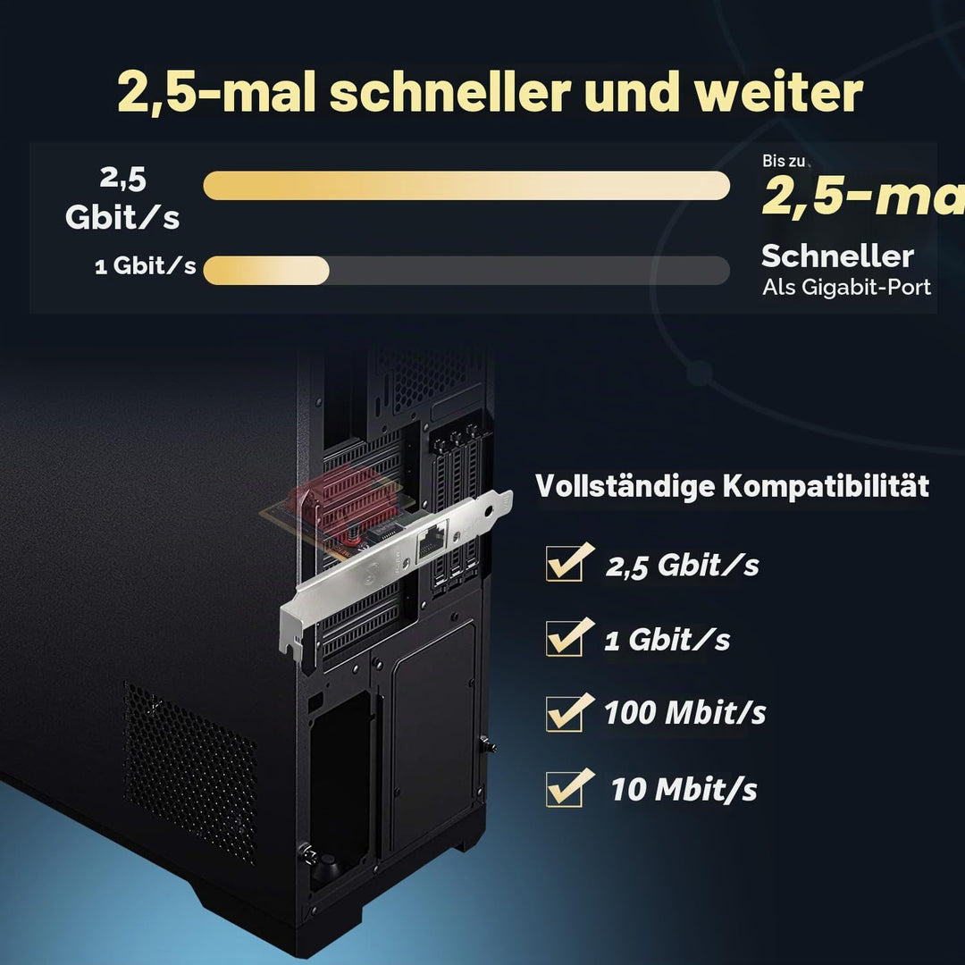Binardat 2.5G PCIe Netzwerk Adapter, RTL8125B 2500/1000/100Mbps Ethernet Karte RJ45 LAN Controller U