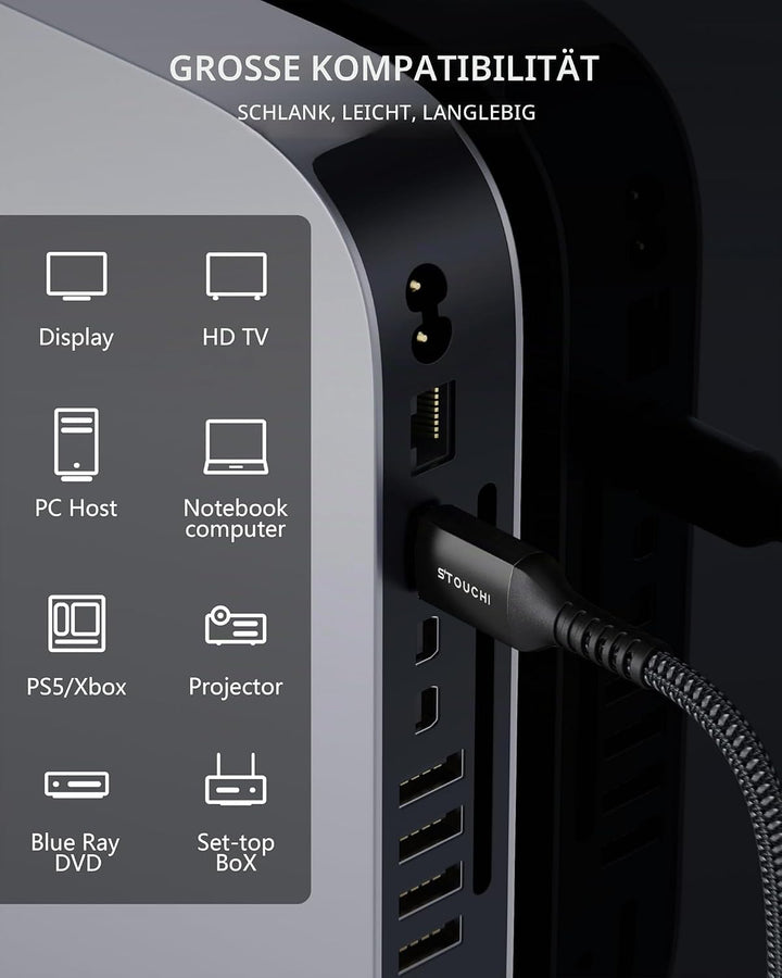Stouchi 3m HDMI Kabel 8K,Ultra HD 48 Gbit/s Hochgeschwindigkeit 8K60hz 4K120hz 144Hz 165Hz RTX,DSC e
