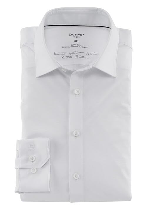 OLYMP No. Six 24/Seven super Slim Hemd Langarm Haifischkragen Muster blau 38 Weiss, 38 Weiss